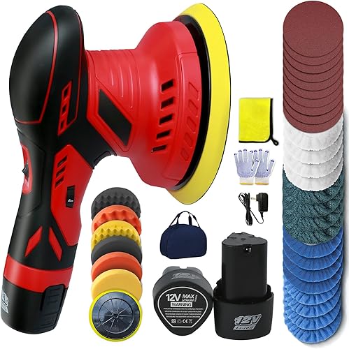 Paquete de 40 pulidores de búfer inalámbricos, herramientas eléctricas de pulidora de doble acciónDA, 2 baterías de 2000 mAh, 6 velocidades