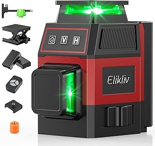 Laser Level, Elikliv 8 Lines Laser Level 360 Self Leveling, 200Ft Green Laser Level Lines Tool, 2x360° Cross Line Laser for Construction and Picture Hanging, with 2 Rechargeable Batteries (8 Hrs)