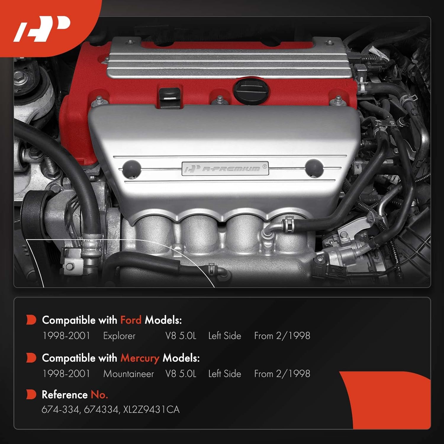 A-Premium Left Side Exhaust Manifold Kit W/Gasket, Bolts [V8 5.0L] Compatible with Ford Explorer & Mercury Mountaineer, 1998 1999 2000 2001