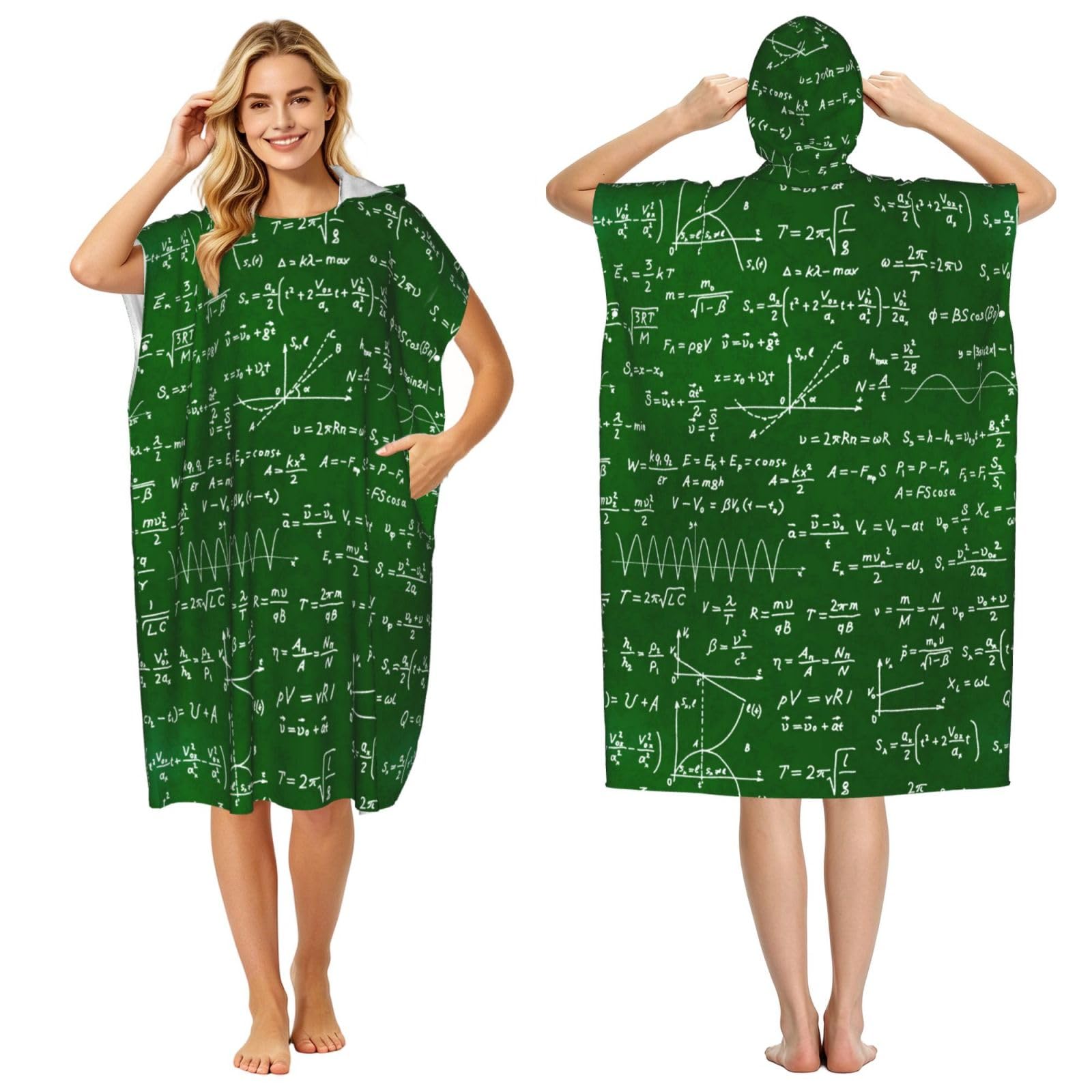 Poadnly Math Equations Formulas, Adult Hooded Beach Towel 90 x 110 cm,Changing Bath Robe, Surf Poncho Towel For Women Men