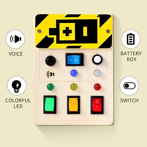 Miniatura 2 de Asweets Montessori - Tabla de actividades para niños pequeños, tablero de madera con interruptores de luz LED, juguetes sensoriales para autismo,