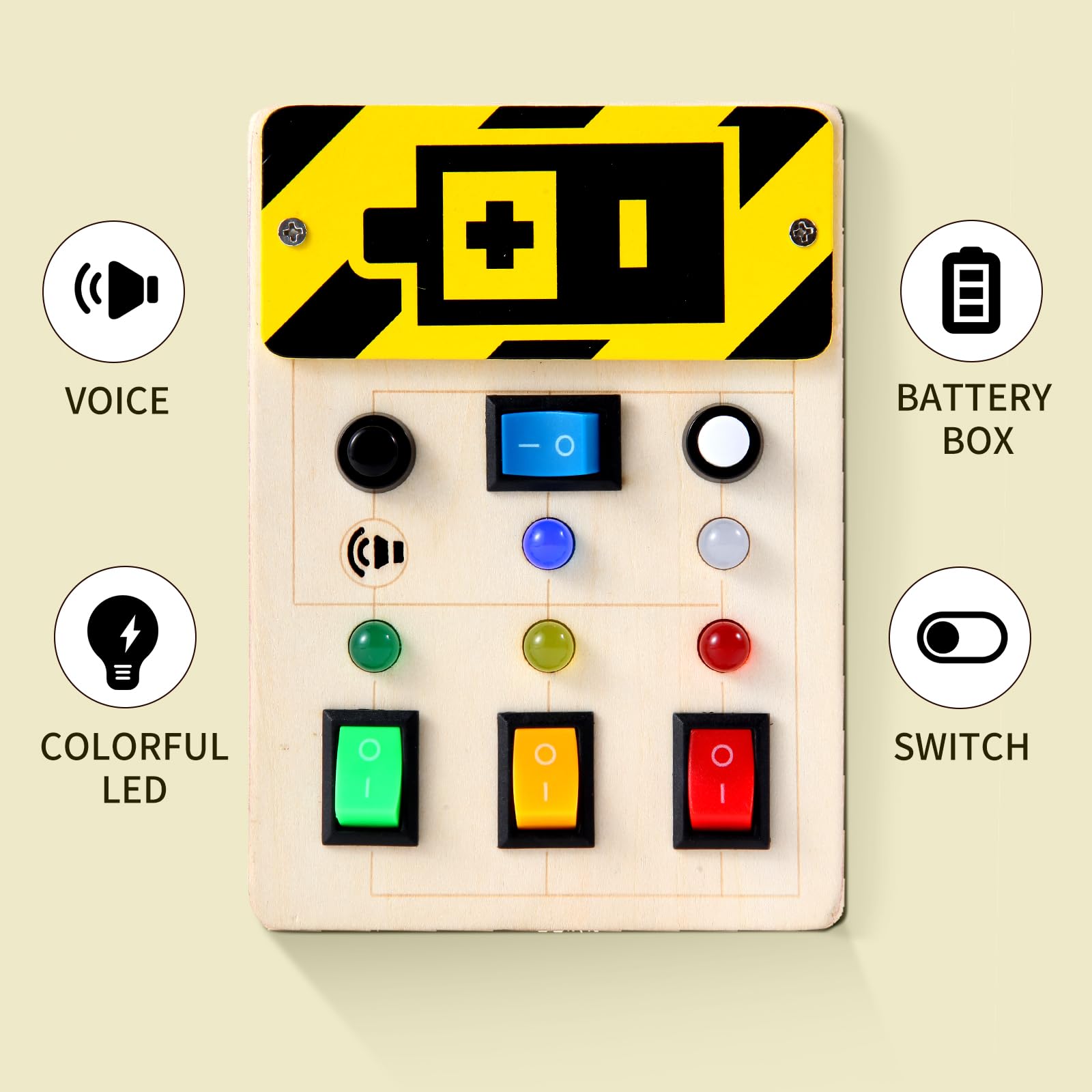 Tablero Sensorial Montessori BatdTech Con 8 Interruptores Y 15 LED – Juguete Educativo De Madera