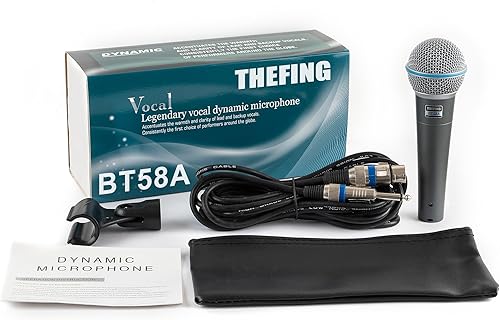 Miniatura 2 de BT 58A Micrófono vocal supercardioide dinámico con cable, incluye cable de audio XLR de 16 pies y adaptador de soporte, para cantar en escenario,