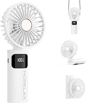 Portable Handheld Fan, USB Rechargeable Foldable Mini Personal Fan, 5200mAh, 180 Adjustable, 6 Speed Wind, 3 IN 1 Hand Cooling Desk Fan with LED Display for Home Office School Outdoor Travel, White