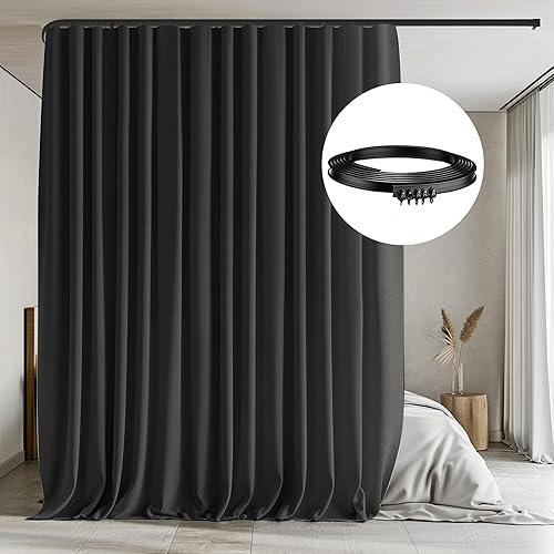 Cortinas divisoras de habitación con juego de rieles de techo flexibles, cortina opaca para montaje en el techo, cortina de privacidad, divisores de