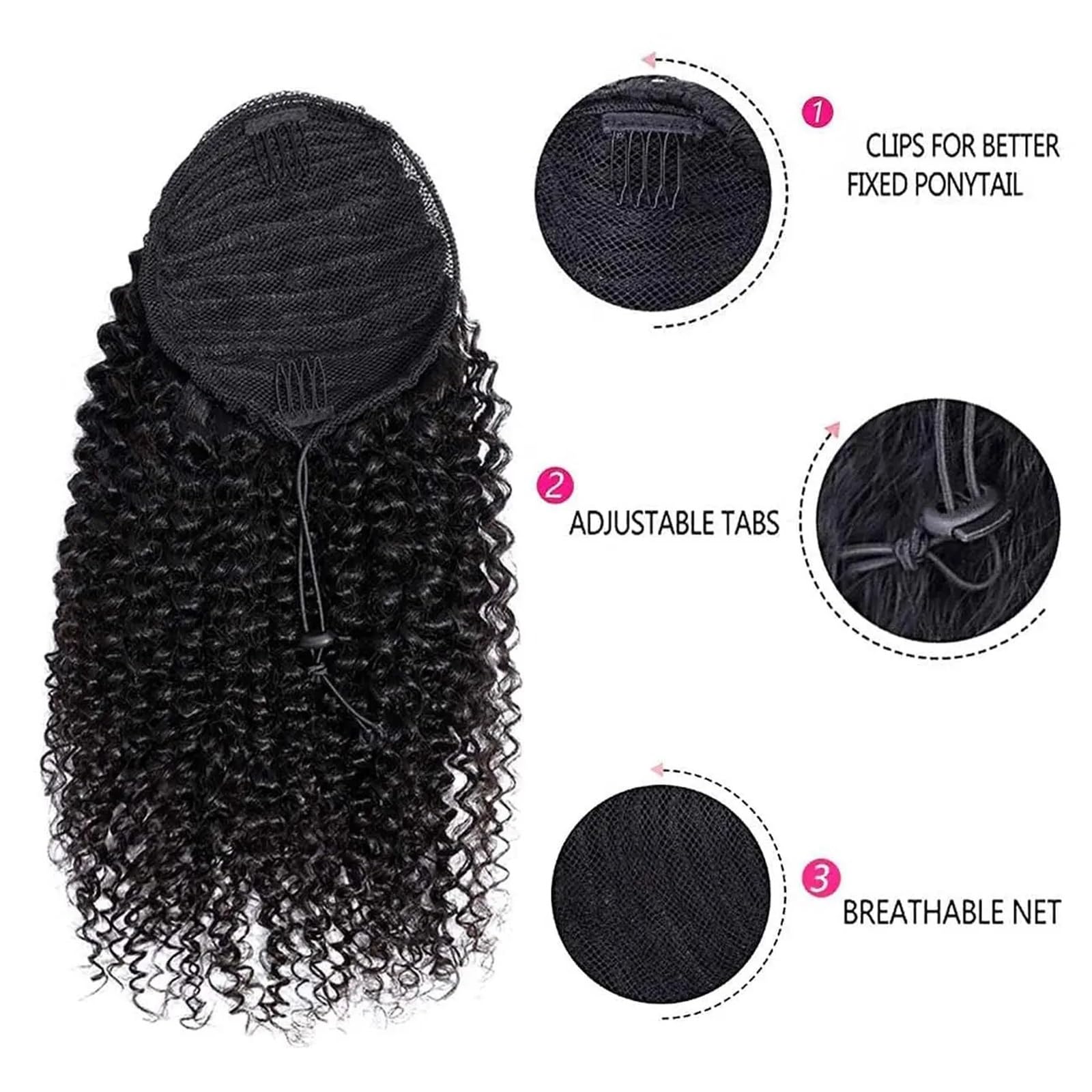 Kucyka Afro Kinky Curly Remy Extensions 4B/4C Ludzkie włosy w kucyk dla czarnoskórych kobiet Fryzura(22inches)