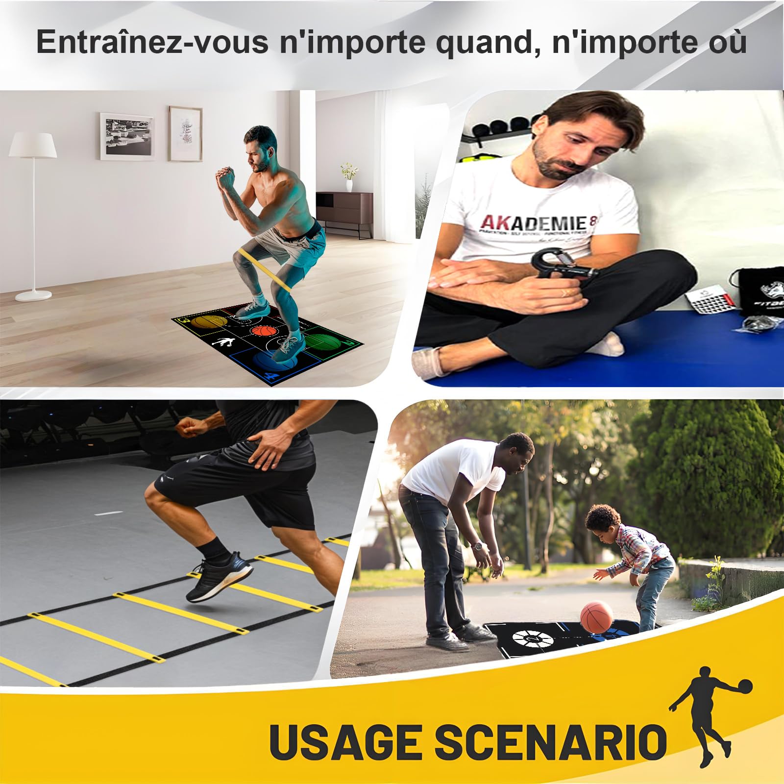 Équipement d'entraînement de basketball, tapis d'entraînement à l'agilité et au jeu de jambes, entraîneur de dribble, accessoires d'entraînement pour améliorer la vitesse, la force et la coordination.