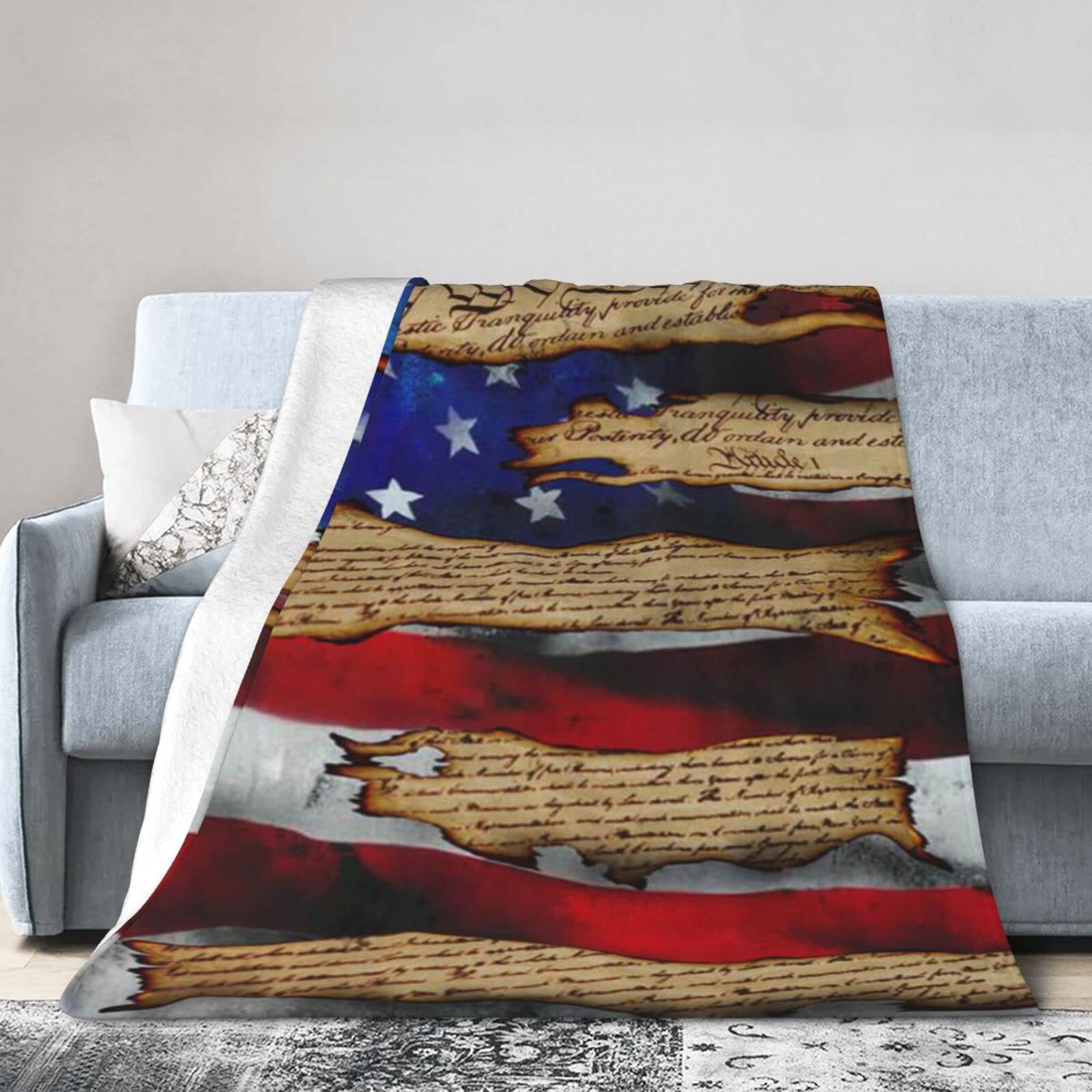Lsjuee Flannel Fleece Blanket 60"X50" We The People American Us Bed Throw Blanket Quality Ultra-Soft Travel Winter Blankets for Girls Keep Warm