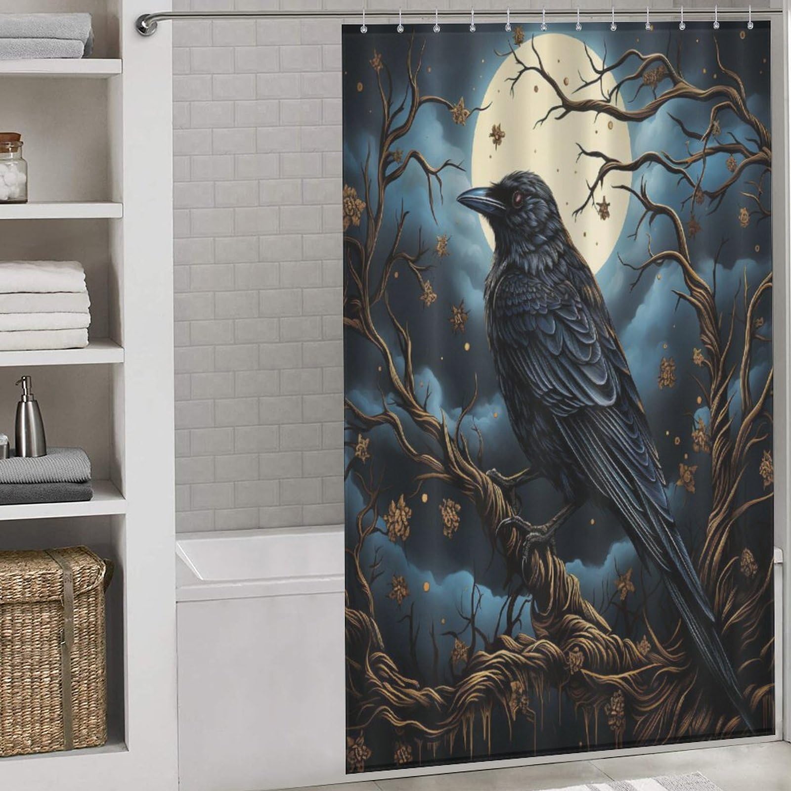Rideau de douche oiseau mignon imperméable en polyester lavable 140x183cm