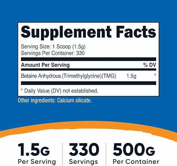 Nutricost Betaine Anhydrous Trimethylglycine (TMG) Powder 500G (2 Bottles)
