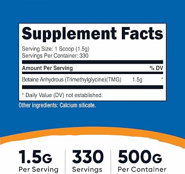 Nutricost Betaine Anhydrous Trimethylglycine (TMG) Powder 500G (2 Bottles)