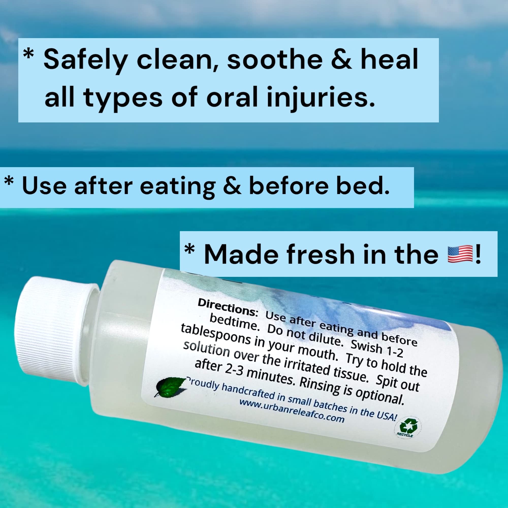 Limpiador líquido oral para heridas con menta. Alivia la irritación. Acelera la curación. Remojo de sal marina natural. Trabajo dental, aparatos ortopédicos, boca, encías, aftas bucales, 4