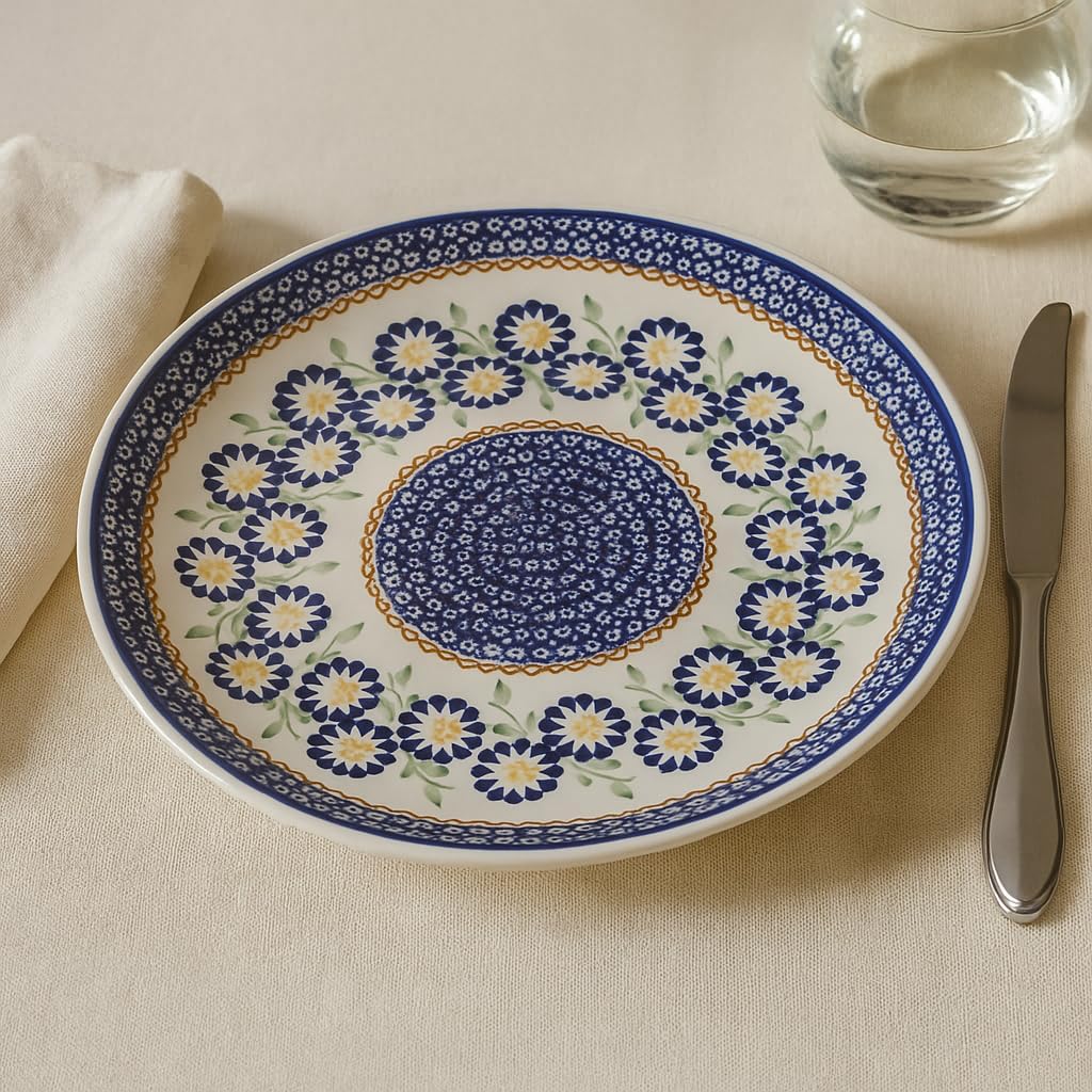 Blue Rose Polish Pottery - Yellow Peach Blossom Dinner Plate - 10" Diameter - Great for Everyday Dining, Casual Dining, or as Formal Dinnerware