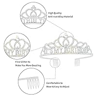 Vista 5 de Corona de cumpleaños plateada, banda con purpurina para cumpleaños, tiara para fiestas y decoraciones