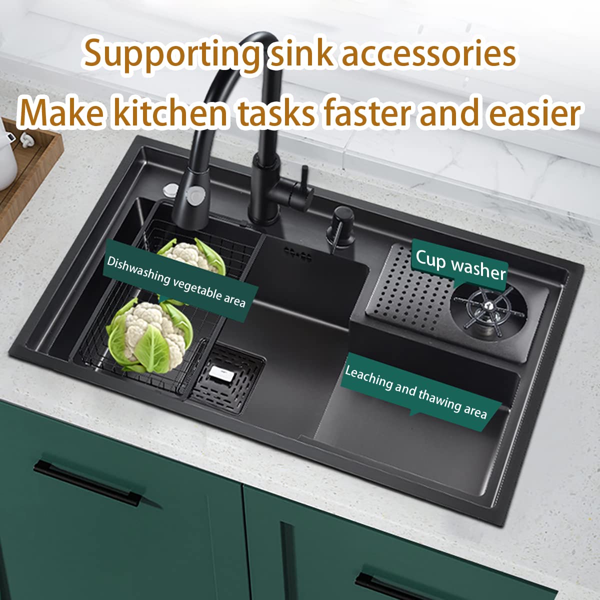Lavabo in acciaio inox con vassoio per tazze, lavabo ispessito bar caffetteria, lavello nano multifunzionale da cucina, lavello per auto da turismo, 78 cm (68 cm)