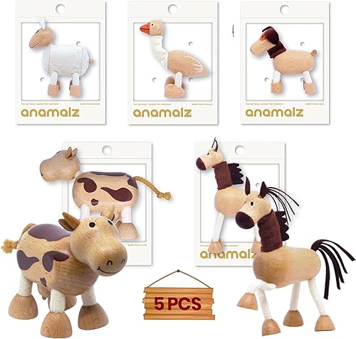 Miniatura 2 de Anamalz Juguete de madera para perros pequeños, divertido y posable para el aprendizaje temprano, Montessori y STEM, madera natural lisa, niños y