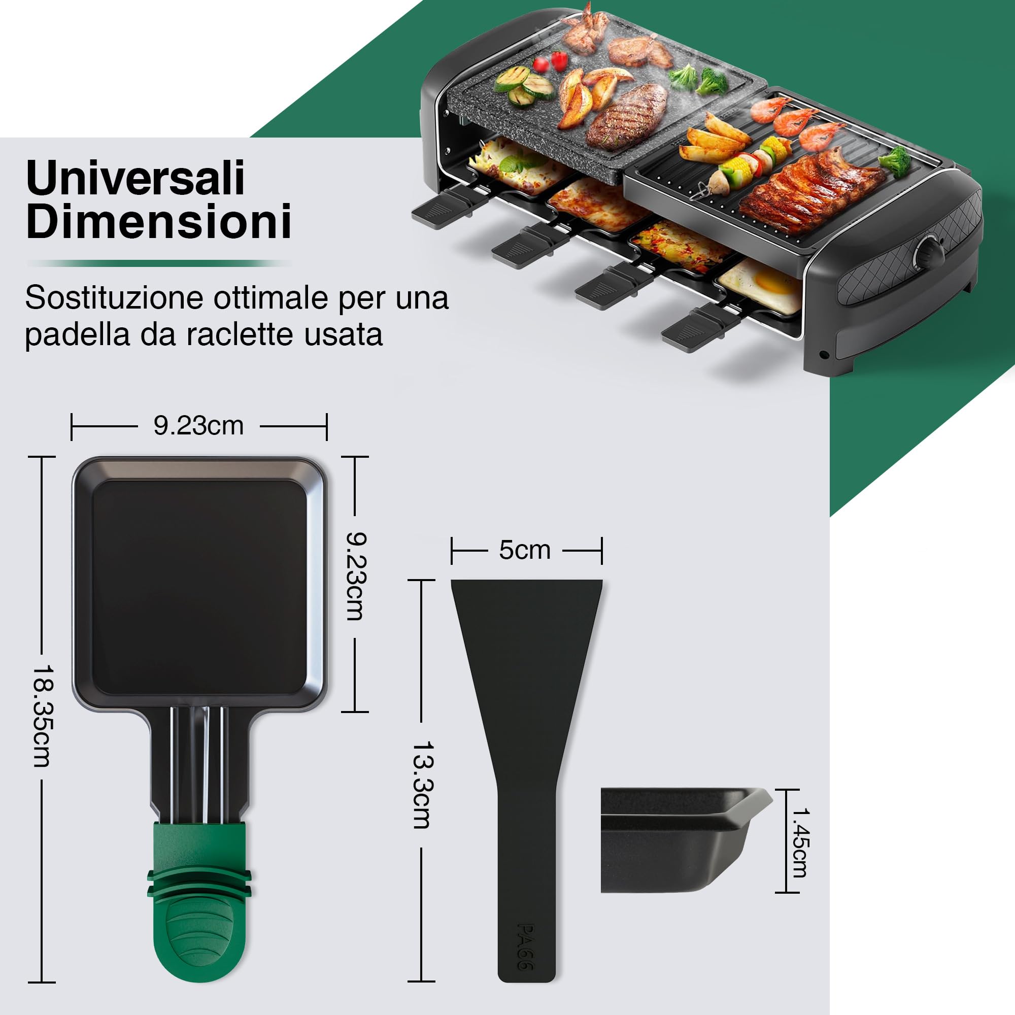 Yoassi 8pcs Mini Padelle per Raclette,Mini Piastra Raclette Antiaderente con 8 Spatole di Nylon,Misura Universale 4 Colori Manici Antiscottatura,Padelle Quadrate da Raclette per Fuso Uovo Fritto