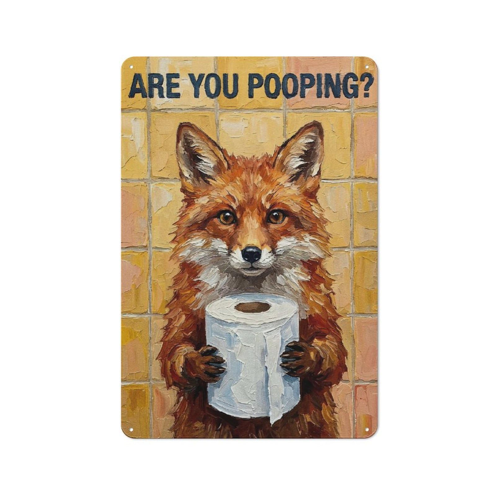 Junmoney Style-3 Industrial Metal Sign With Fox With Toilet Paper Painting Design 30X20cm, Modern Retro Loft Wall Plaque For Workspace, Cafe, Hallway Or Garage