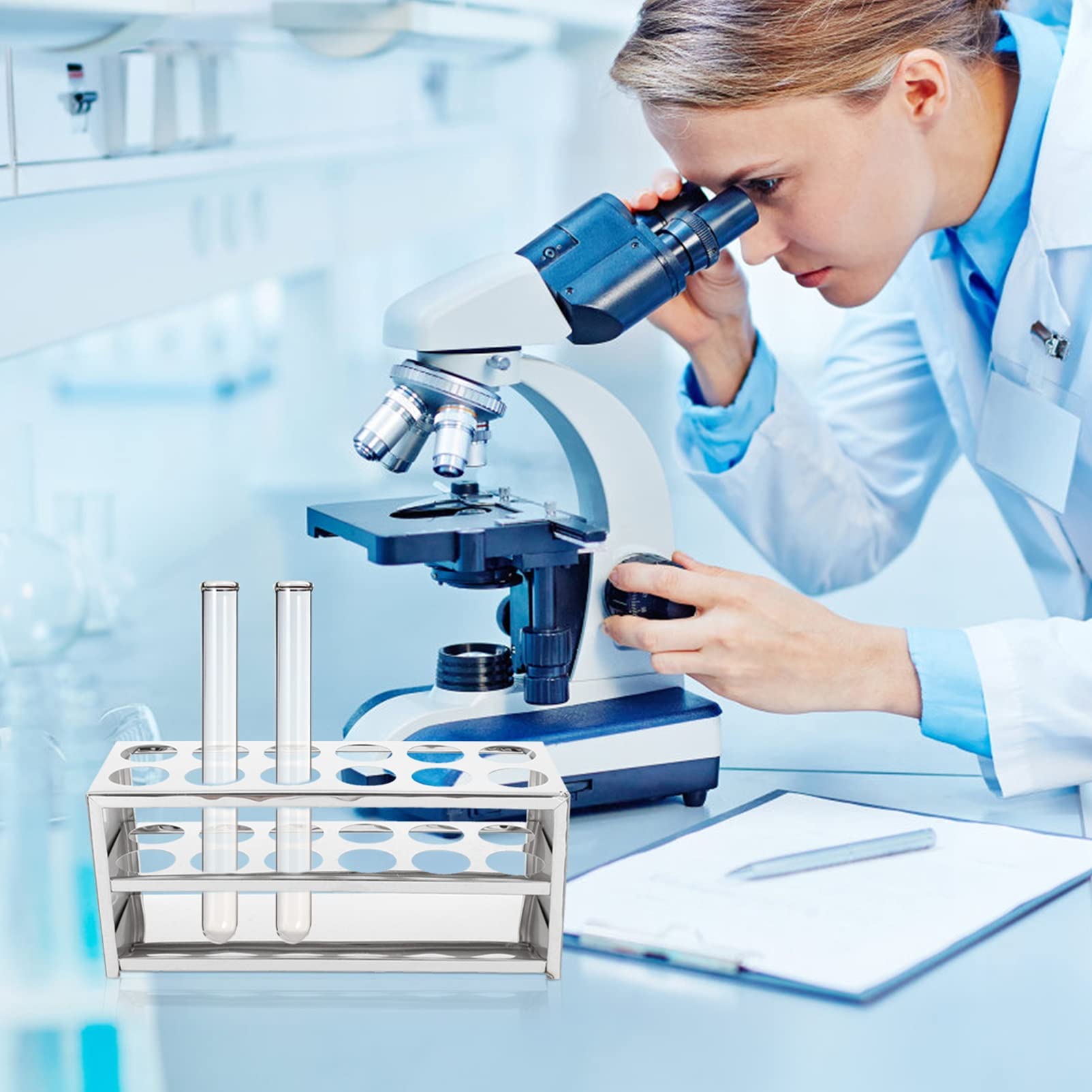 Portaprovette in Acciaio Inossidabile Portaprovette scientifico a 12 Fori Portaprovette Chimica espositore provette cilindriche Laboratorio