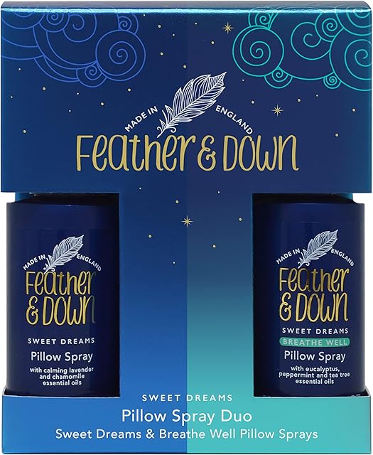 Feather & Down Sweet Dreams Pillow Spray Duo Gift Set (50ml x 2) - Contains Sweet Dreams & Breathe Well Pillow Sprays. Vegan Friendly & Cruelty Free. Made in England.