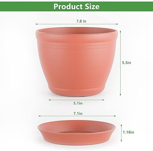 Miniatura 6 de Joojeers Macetas de plástico extra gruesas y resistentes, paquete de 5 macetas de 7.8 pulgadas con agujeros de drenaje y platillos, macetas de