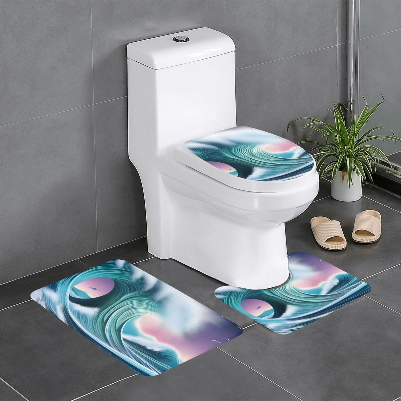 Tapis de salle de bain antidérapant avec contour WC tapis ovale rectangulaire Vast Tsunami