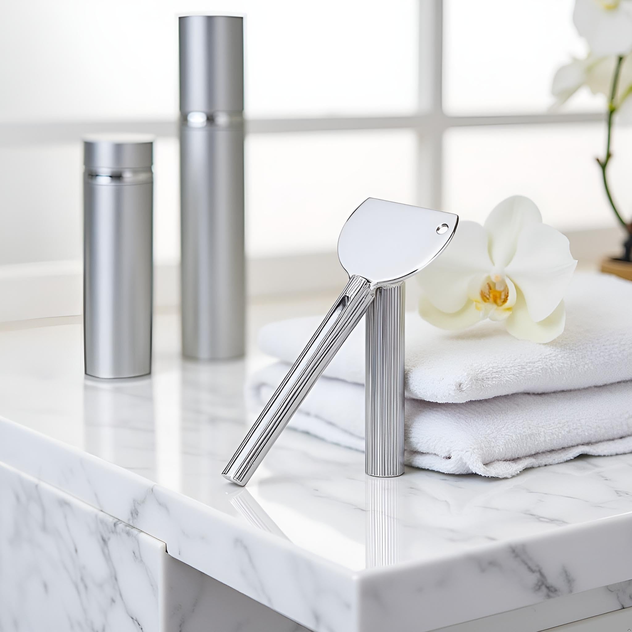 2 llaves exprimidoras de tubo de metal plateado para salón de belleza, seguridad en el baño, ayudas y accesorios