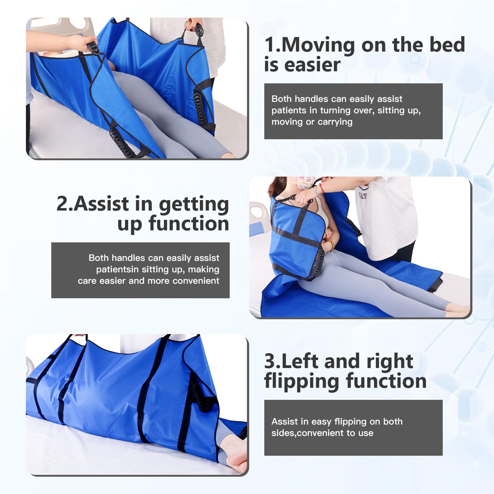 Toalla para pacientes, 100 x 120 cm, con 8 asas, sábana de transferencia y ayuda de almacenamiento para enfermería, transferencia de ancianos y cama para transferencias de pacientes