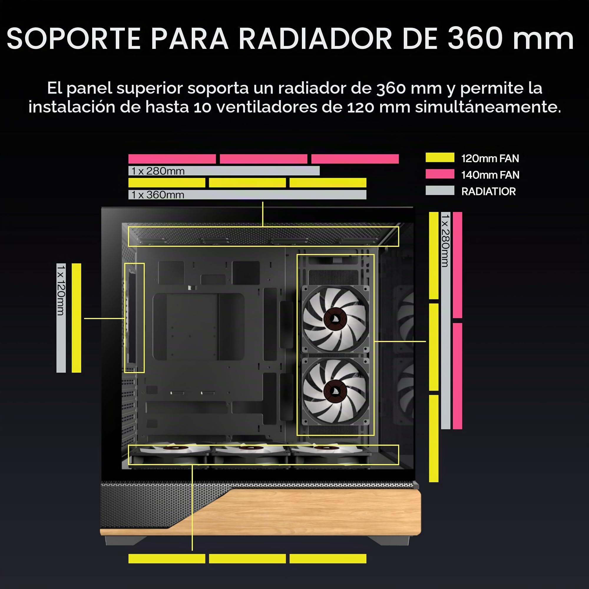 KEDIERS Caja PC preinstalada, 5 × 120 mm, negra, caja PC semitorre ATX, caja de ordenador con vista panorámica, panel frontal de vidrio templado, negra, P6 ARGB