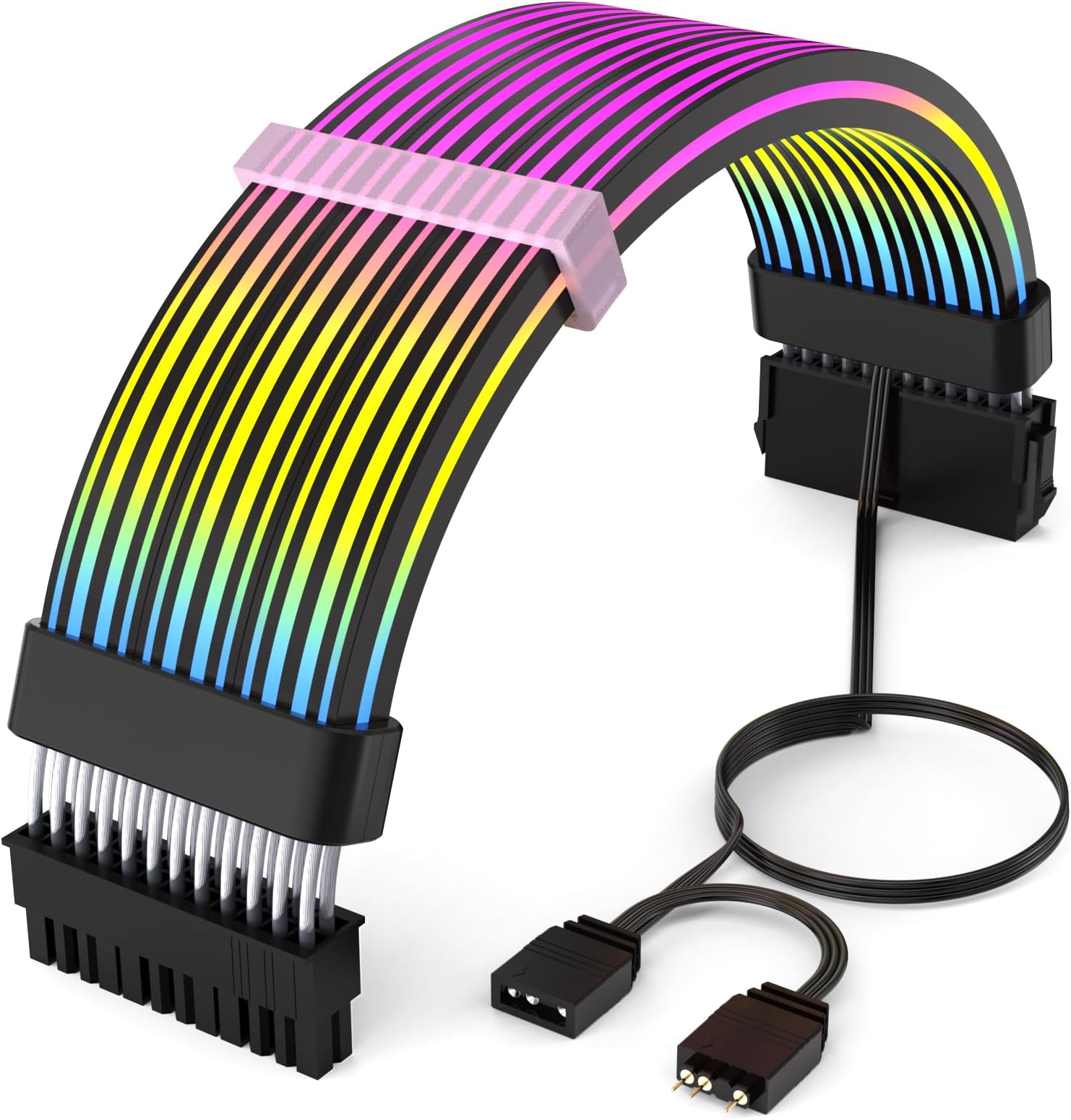 RGB Cable 24 Pin RGB Power Supply Cable Extensions - 5V 3 Pin Addressable ARGB Power Supply for PC Black Motherboard Black Style