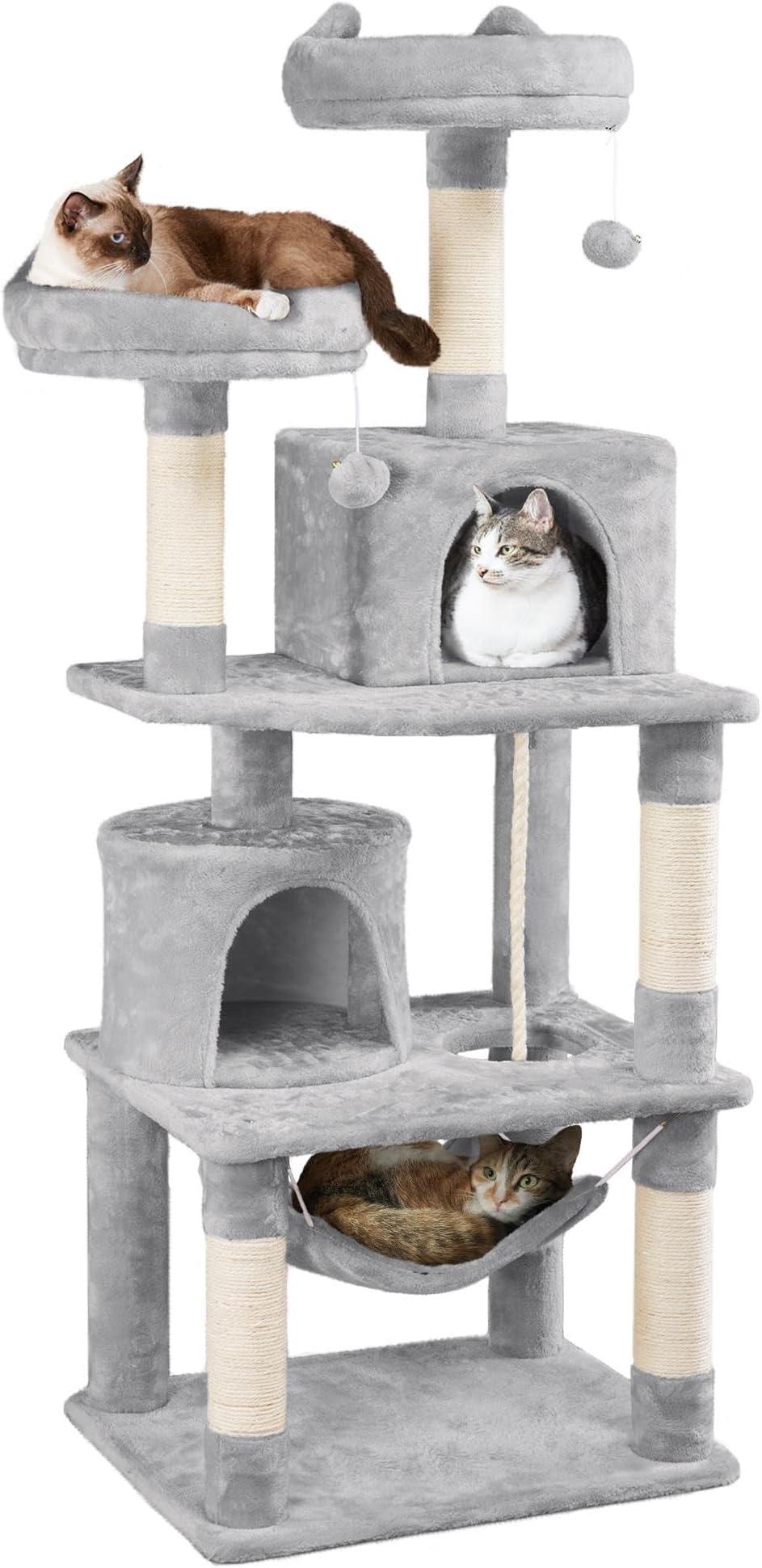 Yaheetech 62.5inches Cat Tree Cat Tower Cat Condo with Platform & Hammock, Scratching Posts for Kittens Pet Play House with Plush Perch for Indoor Activity Relaxing, Light Gray