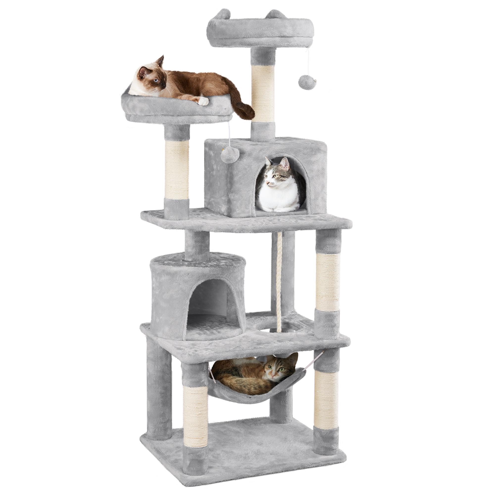 Yaheetech 62.5inches Cat Tree Cat Tower Cat Condo with Platform & Hammock, Scratching Posts for Kittens Pet Play House with Plush Perch for Indoor Activity Relaxing, Light Gray