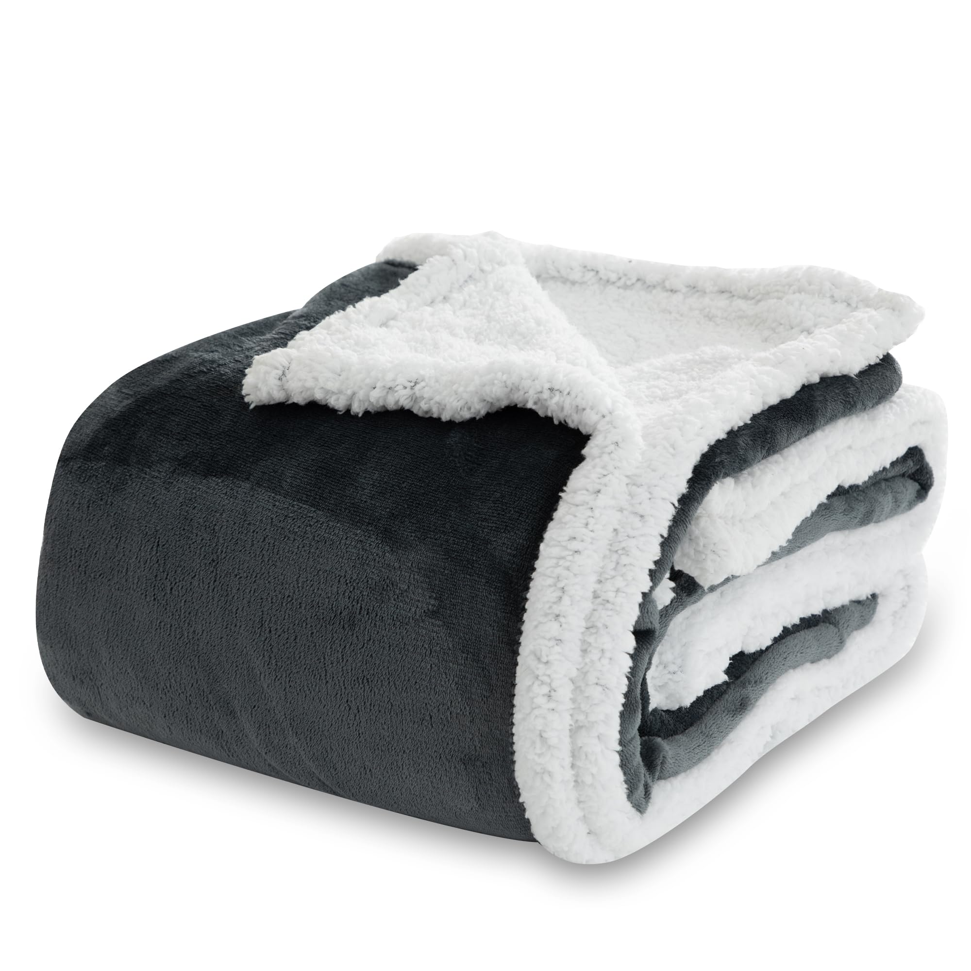 Winthome Thick Warm Blanket, Plaid Sofa Bed Soft Fluffy Blanket, Fleece Sherpa Blankets with Double Layer Design, Winter Blankets for Kids Adults, Christmas Blanket (Grey, 150x200cm) OEKO-TEX STANDARD 100