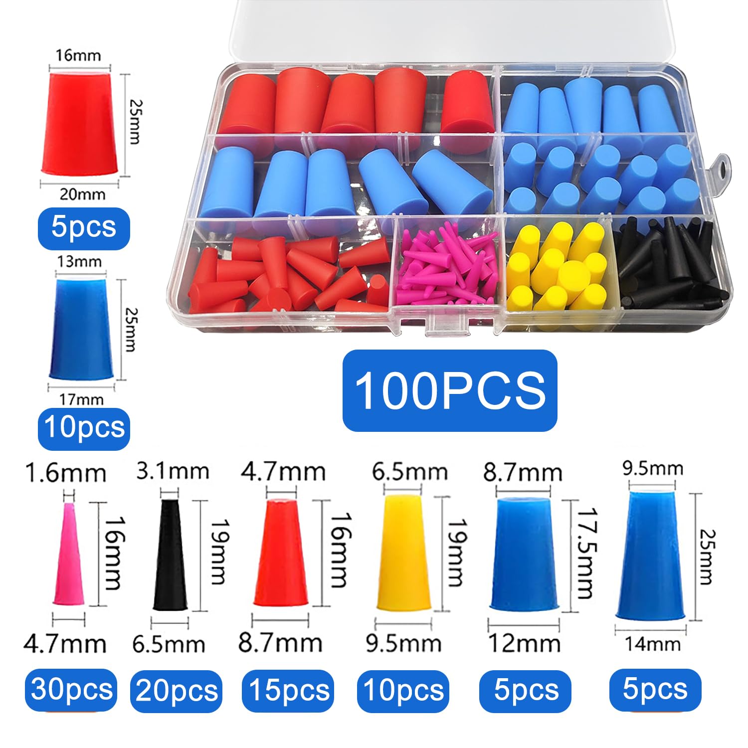 Tapón Cónico De Goma 13mm A 17mm – 5 Piezas Uxcell Para Pintura Y Protección De Roscas