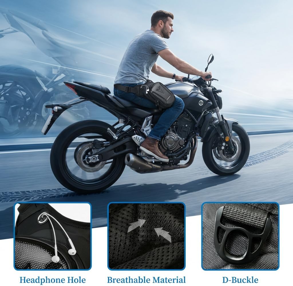 Motorcycle Leg Bag for Men&Women—Adjustable Drop Leg Bags&Tactical Thigh Bag for Hiking, Cycling, Riding, Fishing&Outdoor Activities—Complimentary keychain
