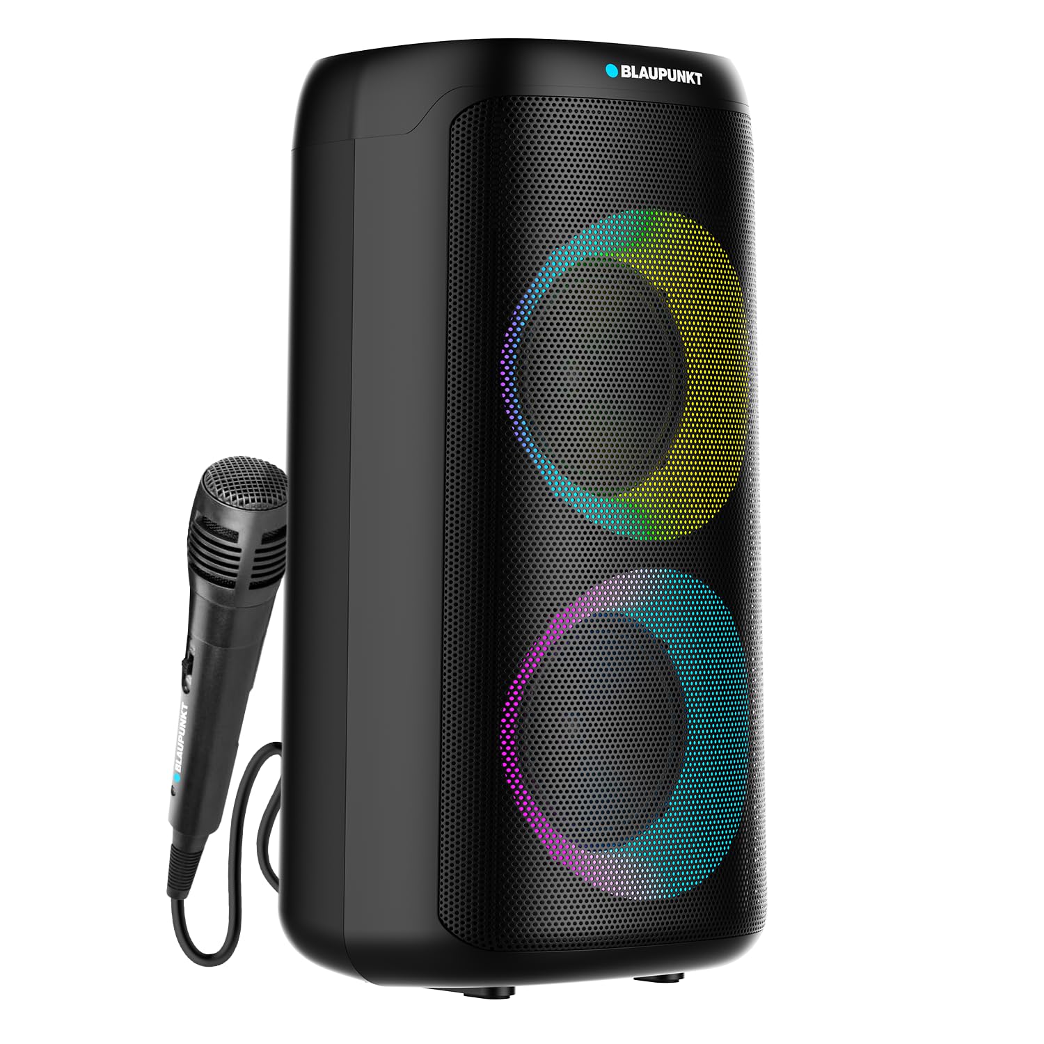Blaupunkt Newly Launched Rock & Roll 100W Party Speaker with Dual 6.5'' woofers, Dual Pool Lightning Mode, Mic/Guitar Input, Bass Boost, TWS, Perfect for Karaoke, Music & Home Parties (R.A.V.E)-image-1