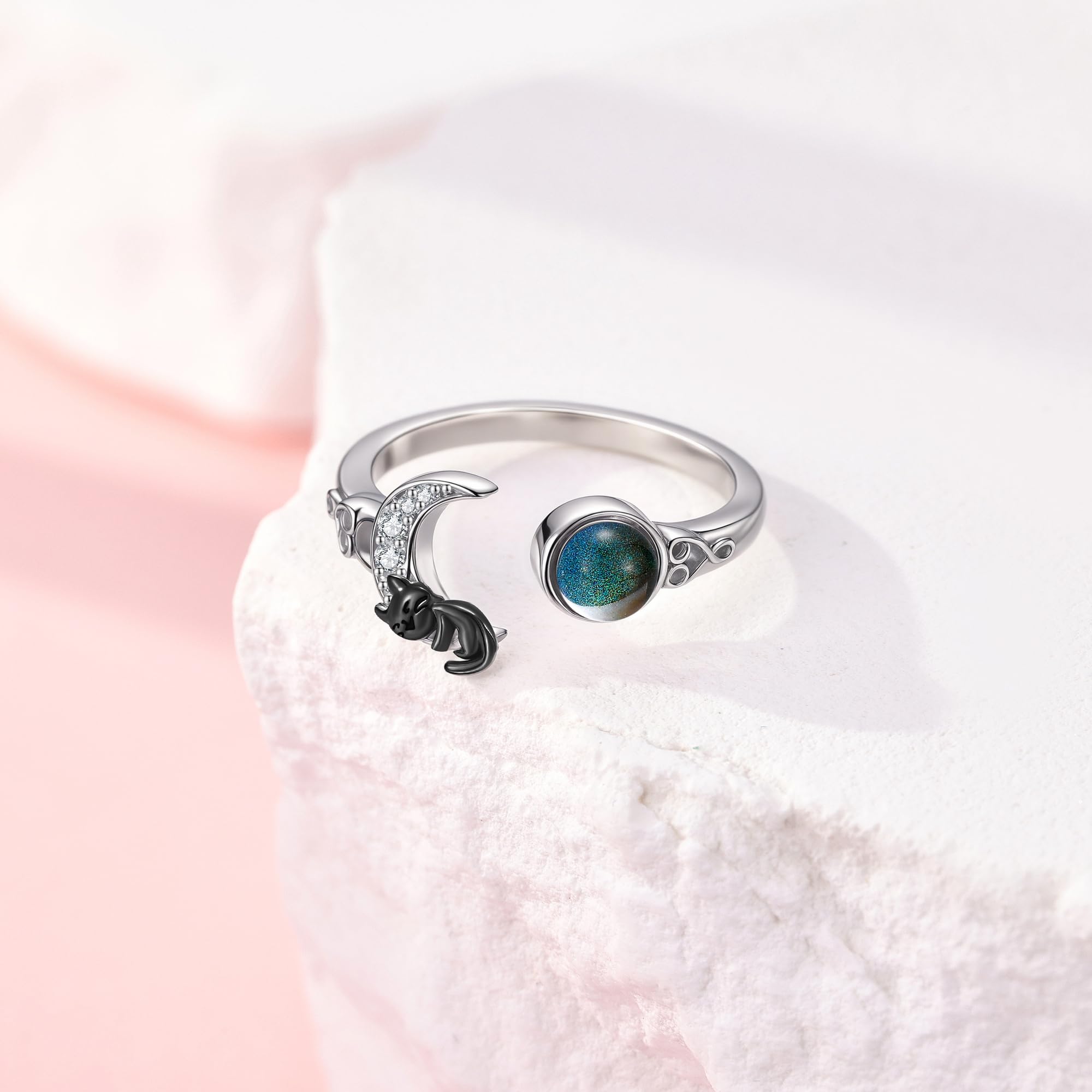 DAYLINLOVE Anillo de plata de ley 925 con diseño de perro salchicha/cuervo/montaña/tiburón/colibrí/libélula ajustable anillo abierto pulgar anillo animal joyería Navidad regalo de Navidad para mujeres