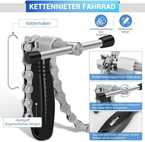 Scalnuvyyh Kit d'outils de Chaîne de vélo, Derive Chaine Velo, Pince Chaine Velo, Dérive-chaîne et Jauge de Chaîne, Outil de Réparation de Chaîne de Vélo pour 6, 7, 8, 9, 10, 11, 12 Vitesses - 2