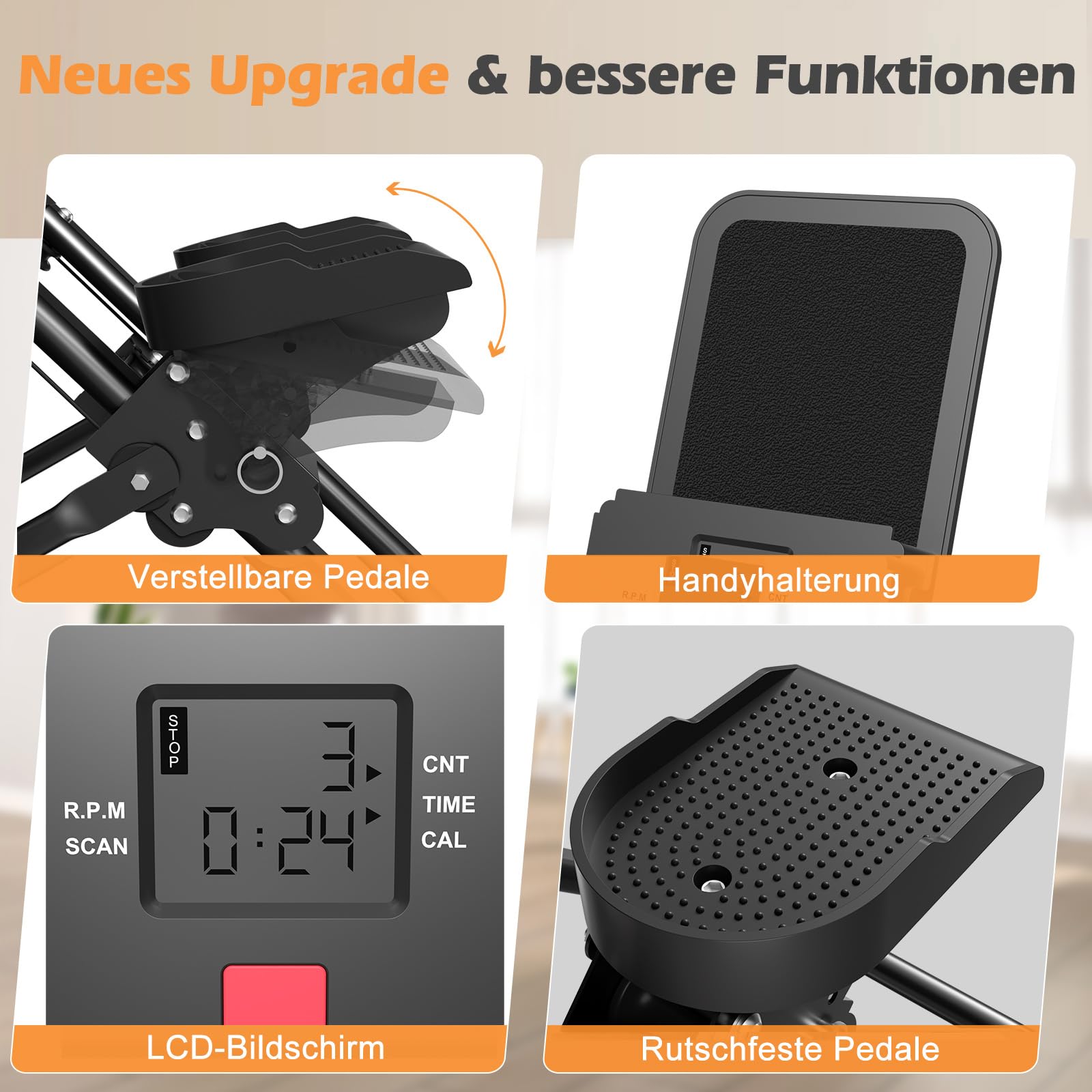 Klettermaschine, Stair Stepper für Zuhause, Crosstrainer-Treppenstepper, Treppenmeister Klappbare mit LCD-Monitor, Lenker, Verstellbaren Pedalen, Telefonhalterung, für Home Büro Cardio-Übung
