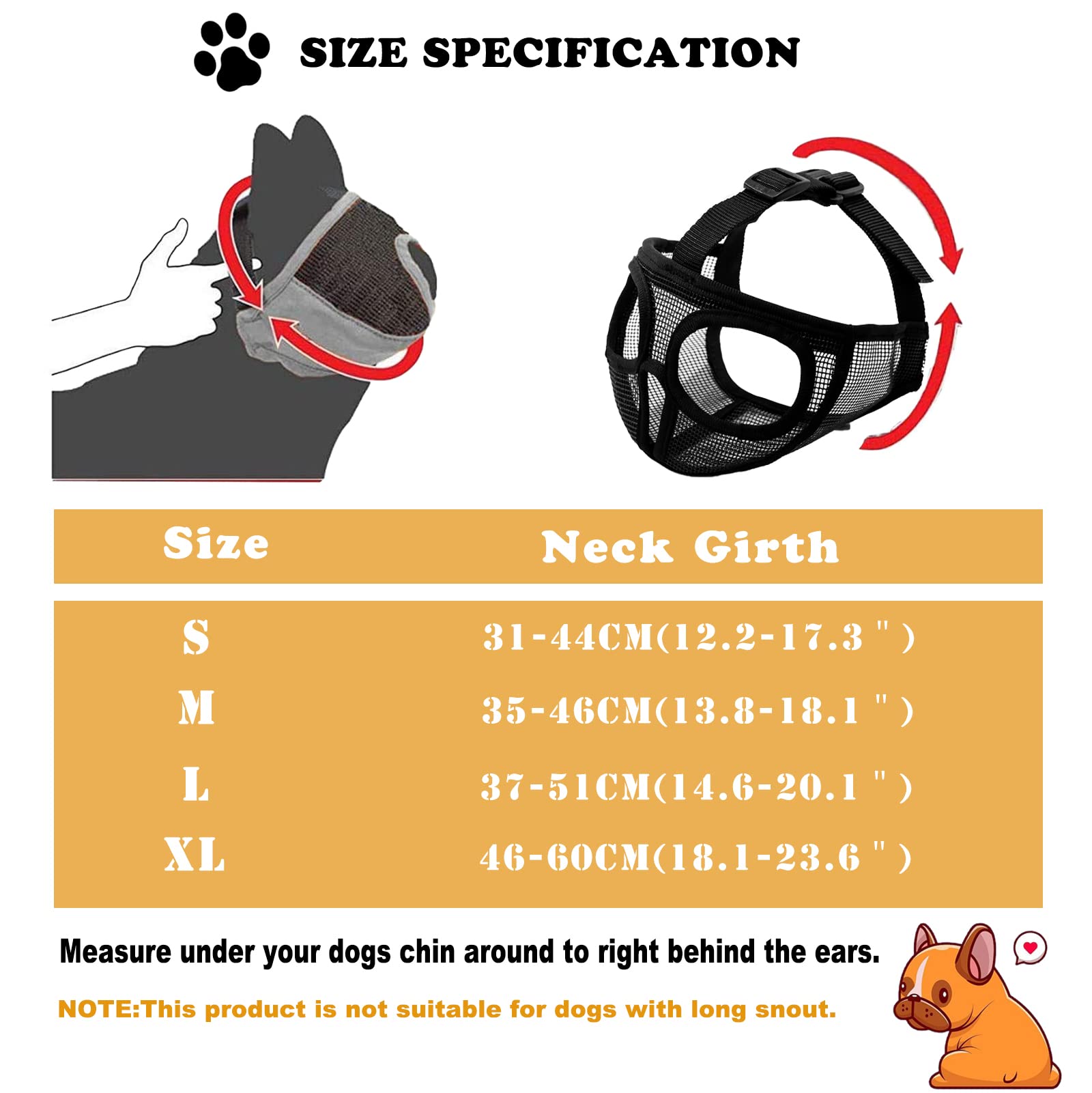 ILEPARK Museliere pour Bouledogue, Réglable ne Couvrira Pas Les Yeux Mêches Muettes Museau pour Mordre la Mât (L,Noir)