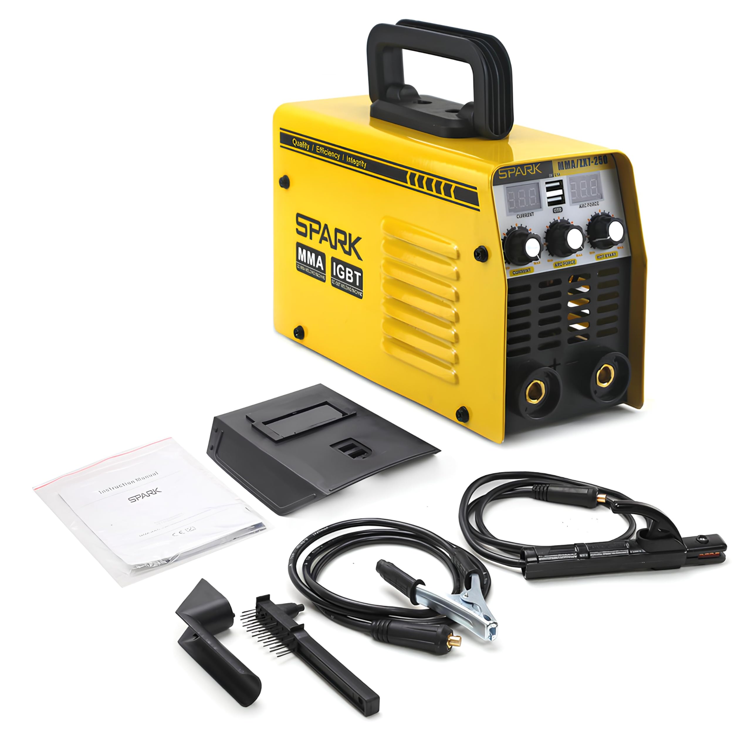 Soldadora Inversora MMA 250A, Doble Pantalla LCD, 2 Puertos USB, 220V, Ideal para Uso Doméstico y Profesional