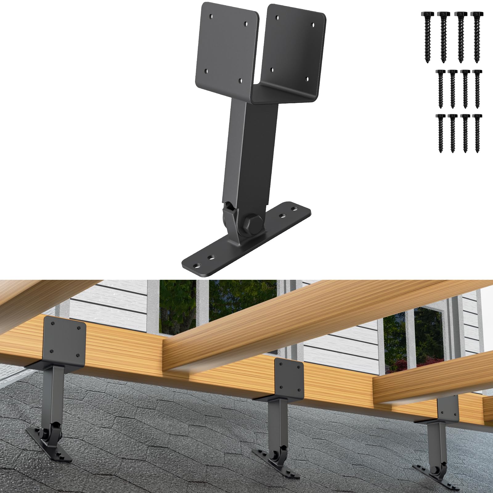 4x4 Heavy Duty Roof Riser Brackets Kit, TROPTOLKY Adjustable Angle Pergola Brackets, Black Metal Roof Riser Beam Bracket for Roof Pergola Gazebo Patio Cover (1 Pack)