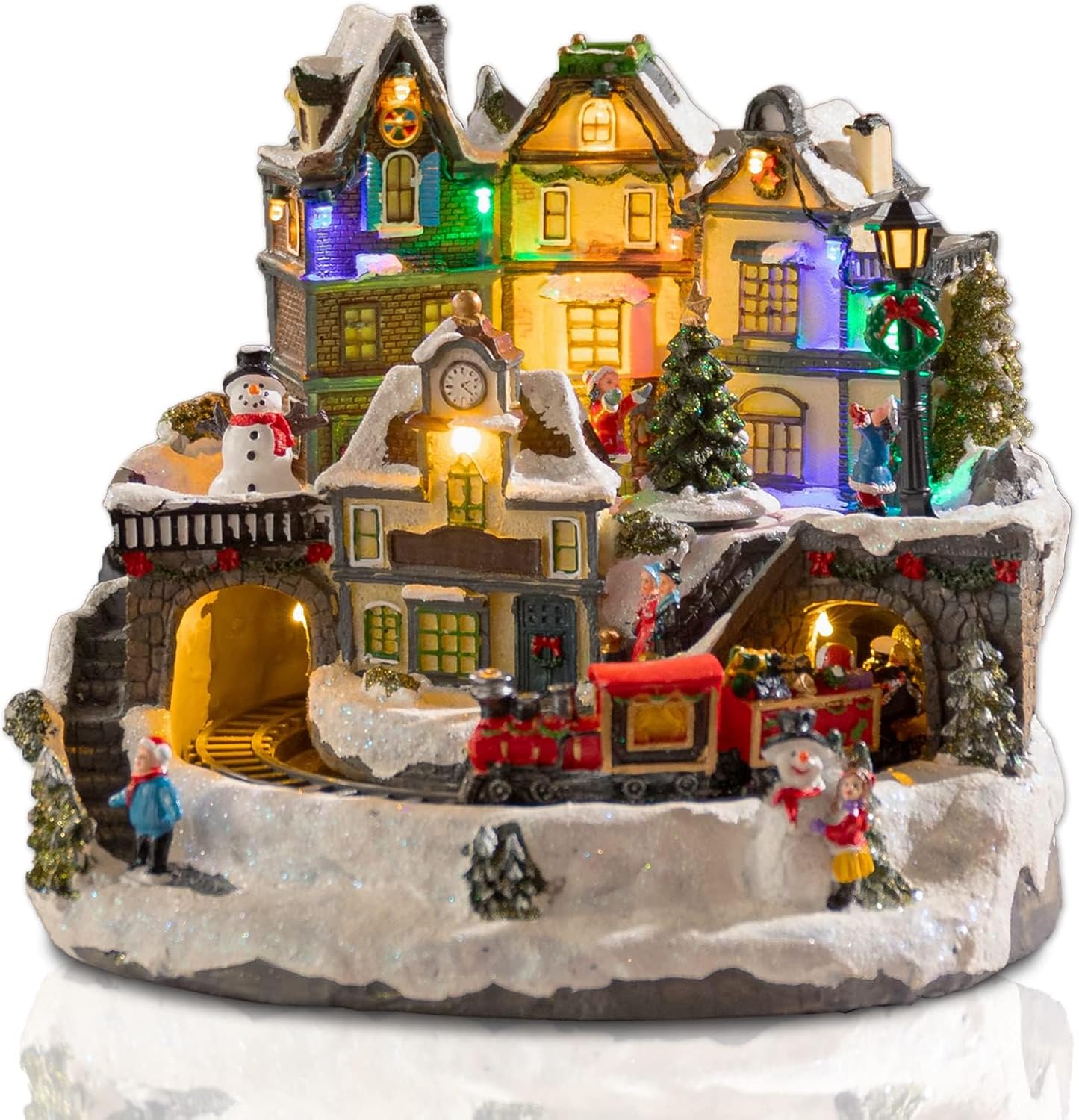 Afirst Christmas Village with Houses, Moving Trains, Rotating Tree, and Musical Light-Up Display