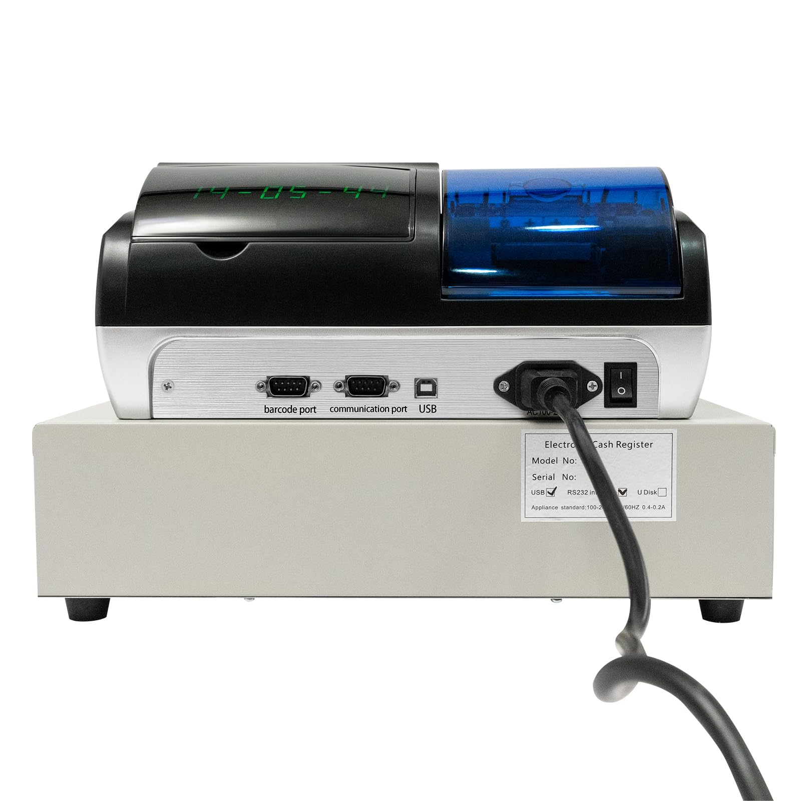 JIDIJINGH Caisse enregistreuse électronique avec 2 écrans LED, 48 touches, tiroir de caisse et vérification de faux argent, système anglais, 36 compartiments, pour commerce de détail, restaurant, noir
