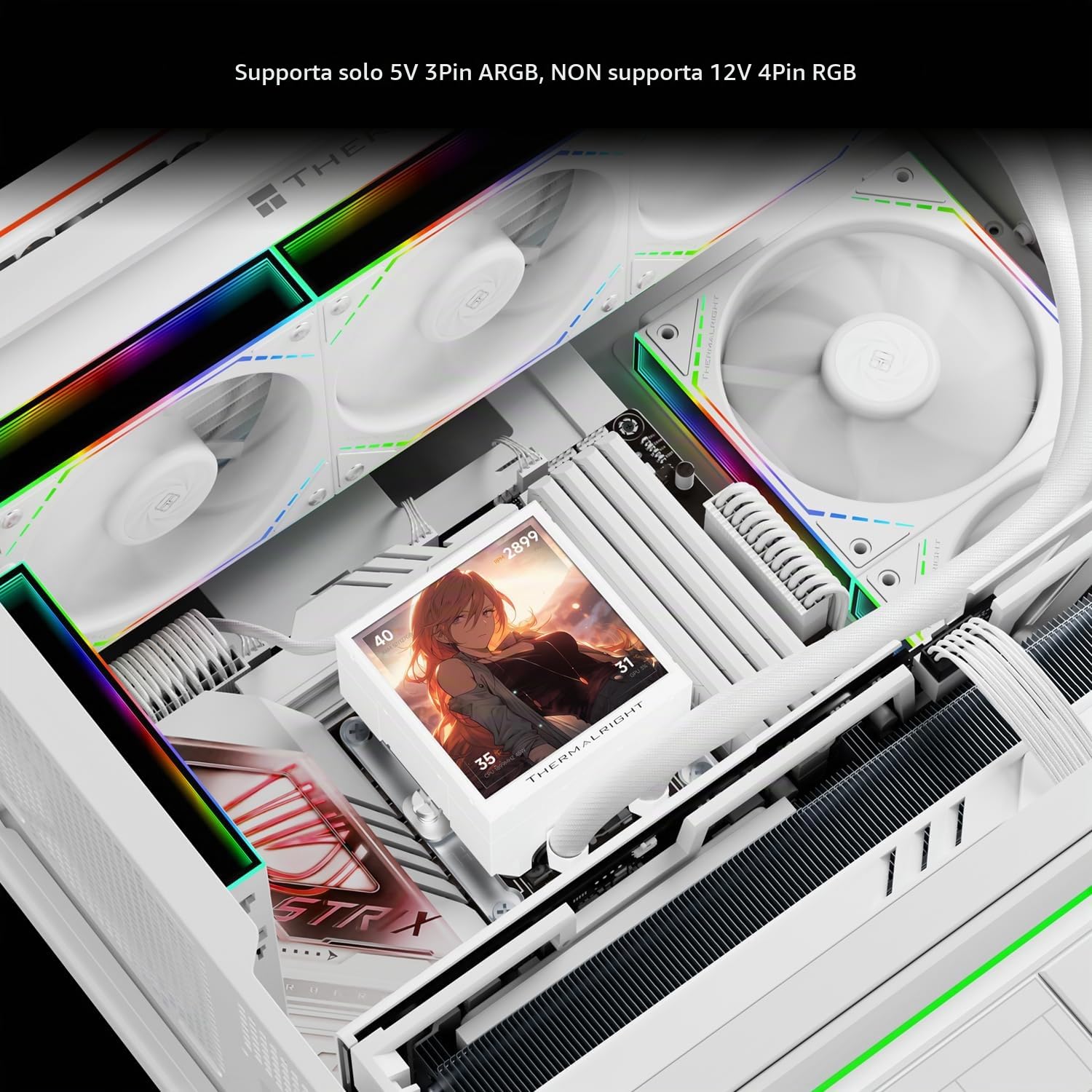 Thermalright Peerless Vision 360 ARGB White Aio CPU, schermo IPS da 3,95 pollici con risoluzione 480 x 480, ventola Wireless Splicing CPU per AM5/Intel LGA1851/1700