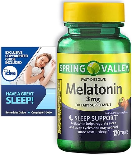 Spring Valley - Tabletas de melatonina de disolución rápida, soporte para dormir, 3 mg, 120 unidades (1 paquete) + "Have a Great Sleep - Better Idea