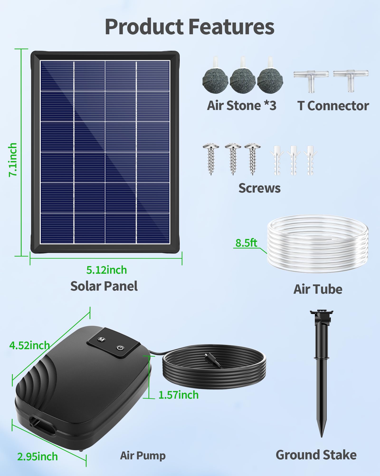 POPOSOAP 4W Solar Pond Aerator, Solar Air Pump for Pond with 2200 mAh Battery Backup, 3 Modes & Separated Solar Panel for Small Outdoor Pond Fish Tank Hydroponics — view 6