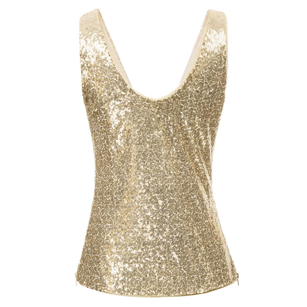 GRACE KARIN Donna Top Paillettes Canotta Elegante Scollo a V Camicia Senza Manica