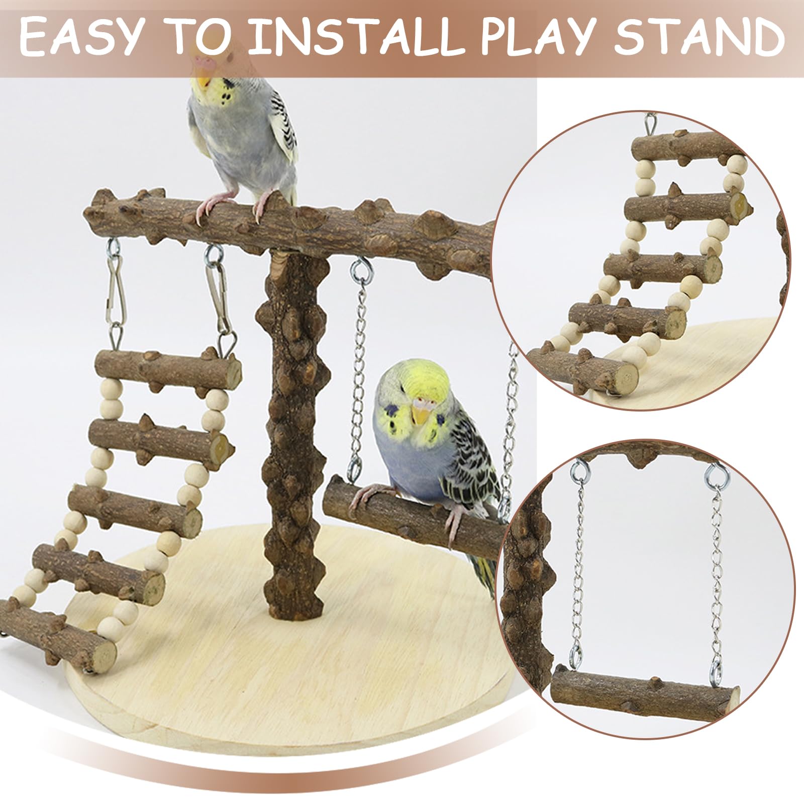 Parrot Playstand in Legno - Parco Giochi per Pappagallo con Scala e Altalena per Uccelli