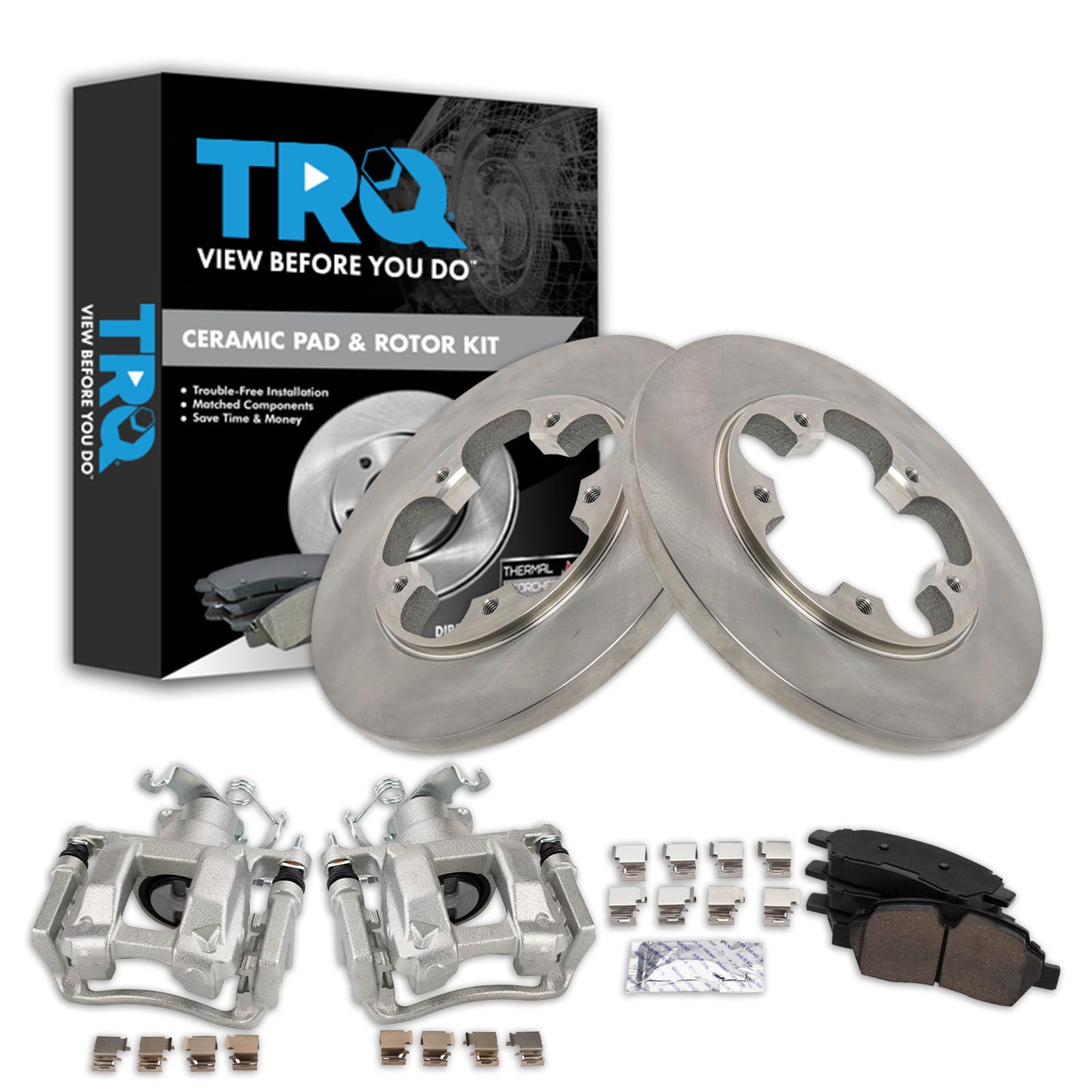 TRQ Rear Brake Pad and Rotor Set Ceramic Rotors Calipers